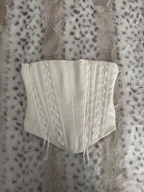 White fox Boutique Ivory Lace-Up Satin Corset Top